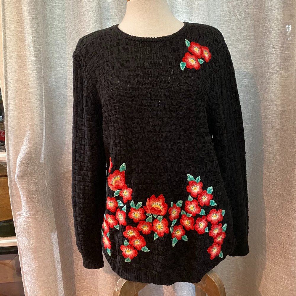 EVAN-PICONE EMBROIDERED FLOWERS SWEATER - SIZE L